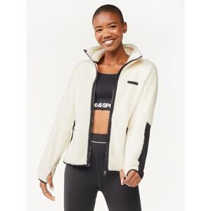 Love & Sports Sherpa Fleece Jacket White Black Zip Up Cozy Pullover Large